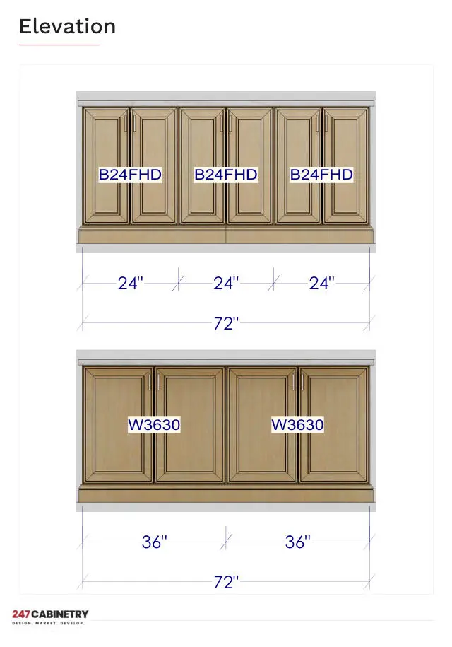 Additional wall elevation: 72-inch run with full-height base and wall cabinets.